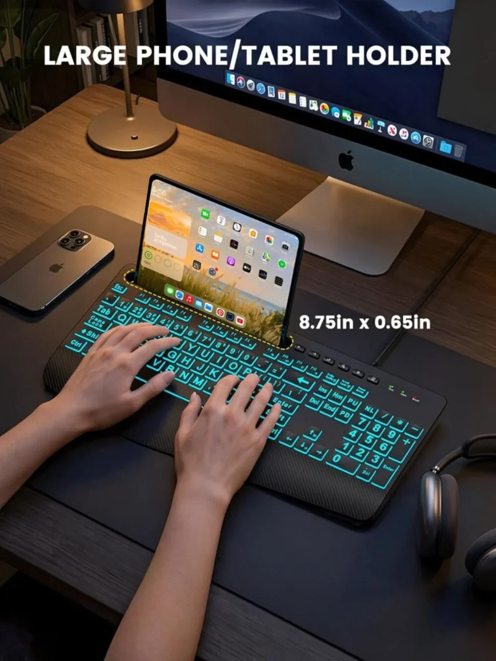 Large Print Backlit Wired USB Keyboard with 7-Color Lights & Wrist Rest - Easy
